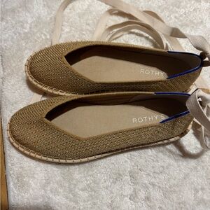 Rothy's Brown Espadrille Flats with Cream Accents and Ties